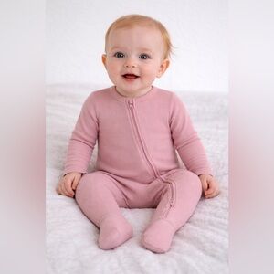 Old Navy Pink Ribbed 2-Way Zip Footed Sleeper | Size 3–6M